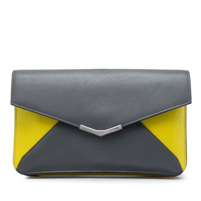 Gray Fendi Bicolor Leather 2Jours Envelope Clutch in Grey Leather from Designer Revival