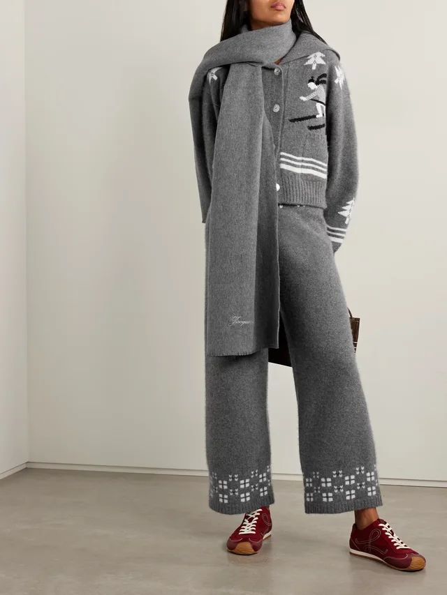 CALLE DEL MAR Winter Fair Isle cashmere wide-leg pants in Grey, photo 2 of 2 from NET-A-PORTER (Canada)