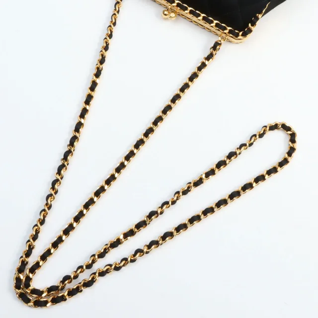 Chanel Circa 1995 Silk Satin CC Mark Kiss-Lock Chain Shoulder Bag, Black in Black Satin from VINTAGE QOO TOKYO, photo 11 of 12
