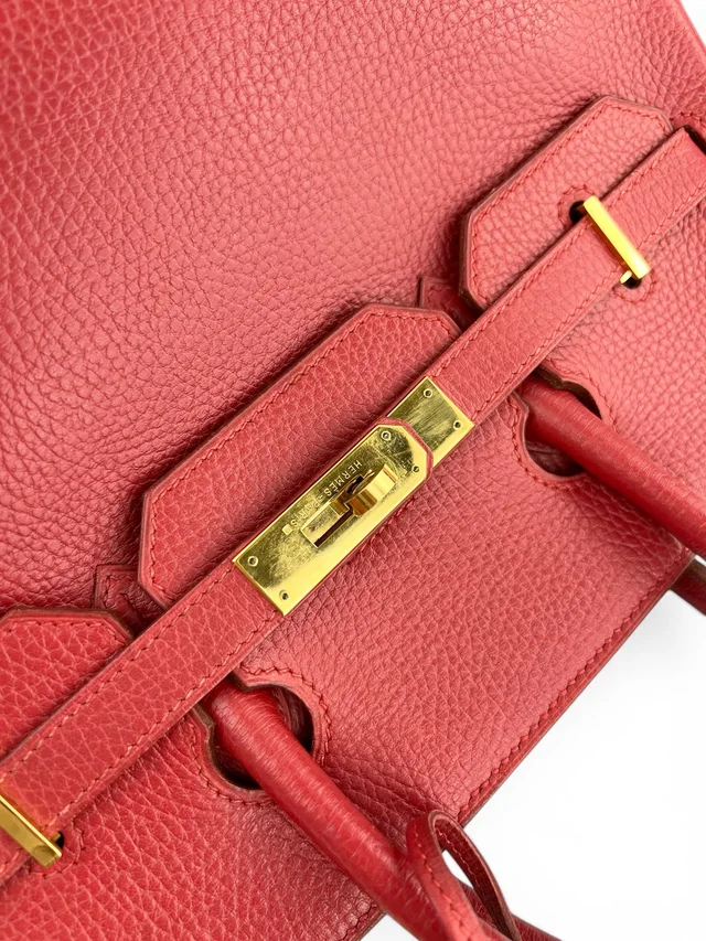 Hermès Rouge Clemence 32cm HAC Birkin Bag Clemence in Red Clemence leather from Season 2 Consign, photo 9 of 15