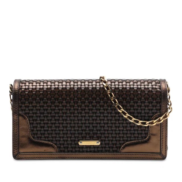 Brown Burberry Metallic Woven Calfskin and Suede Flap Crossbody Bag in Brown Calfskin from Designer Revival