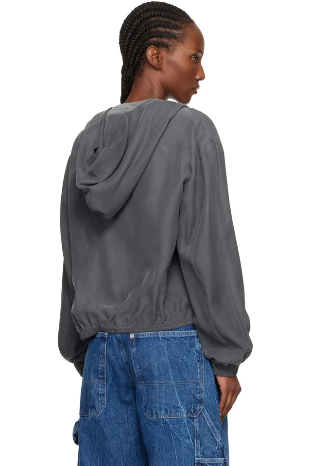 Alexander Wang Gray Cropped Silk Hoodie, photo 3 of 4 from SSENSE
