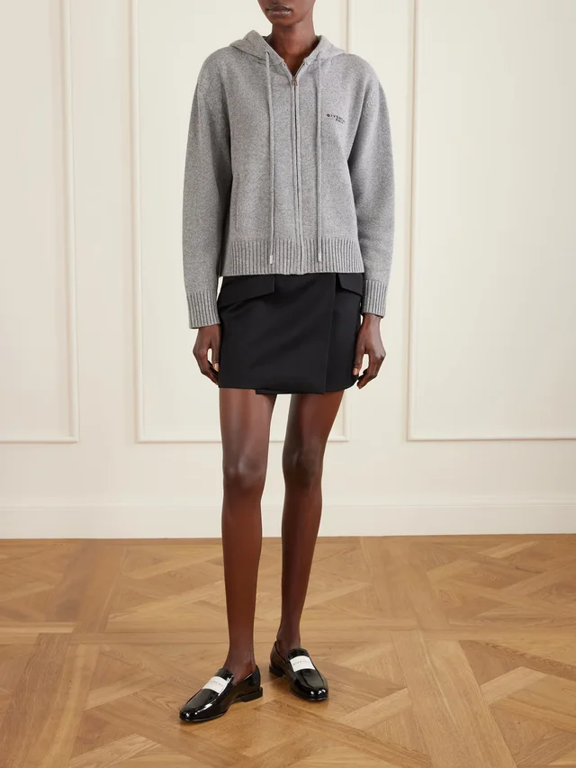 GIVENCHY Embroidered wool and cashmere-blend zip-up hooded cardigan in Grey, photo 2 of 2 from NET-A-PORTER (Canada)