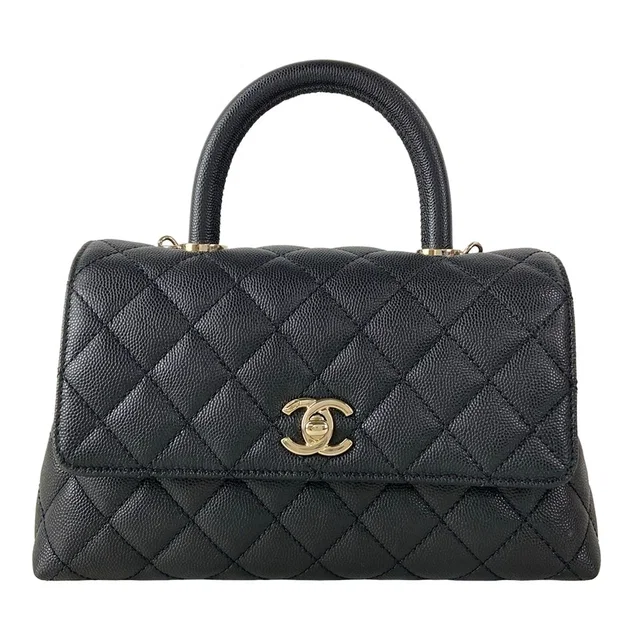Chanel Handbag Small Top Handle Flap Bag Quilted Coco XS Black in Black Caviar leather from The Reluxe
