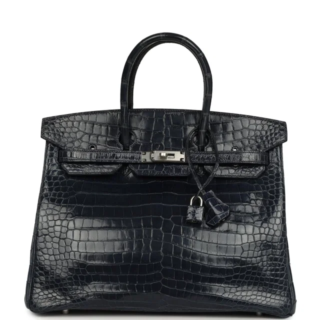 Hermès Birkin 35 Bleu Abysse Shiny Porosus Crocodile Palladium Hardware in Blue Crocodile from Madison Avenue Couture