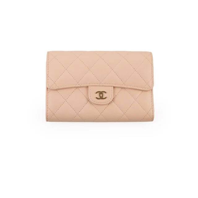 Chanel Quilted Flap Wallet Caviar Lt Pink Beige in Beige Caviar leather from The Purse Affair