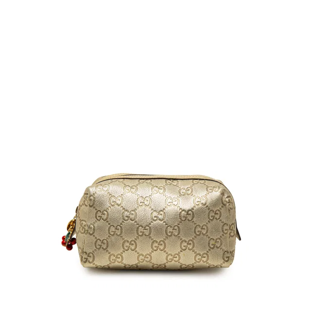 Gold Gucci Metallic Guccissima Cosmetic Pouch in Gold Leather from Designer Revival