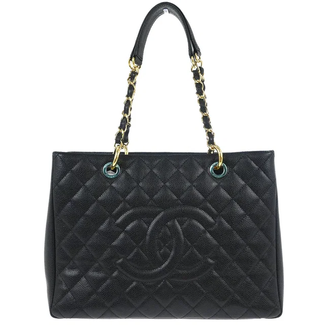 Chanel 2014 Black Caviar Grand Shopping Tote GST Chain Handbag in Black Caviar leather from AMORE Vintage Tokyo