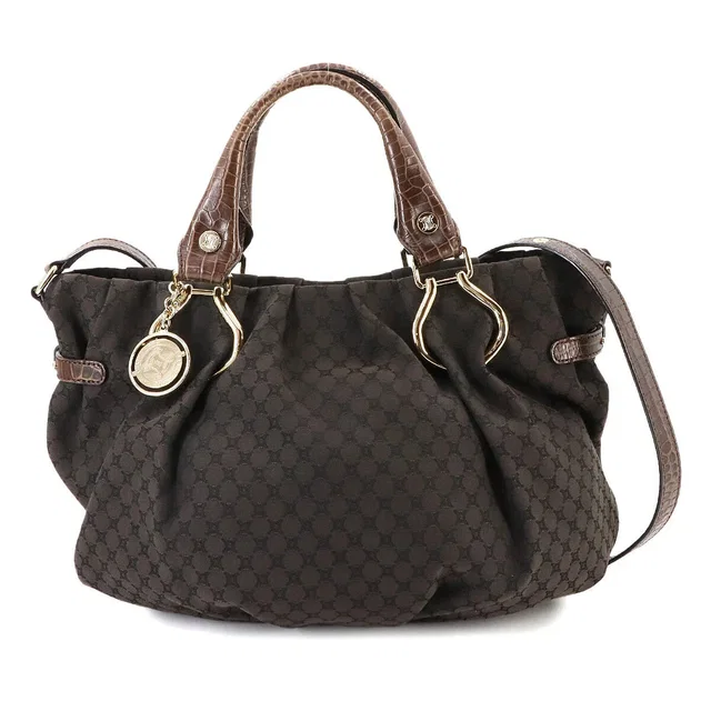 Celine Macadam Pillow Small Hand Shoulder Bag Canvas Leather Brown 90275257 in Brown Canvas from Luxury Promise