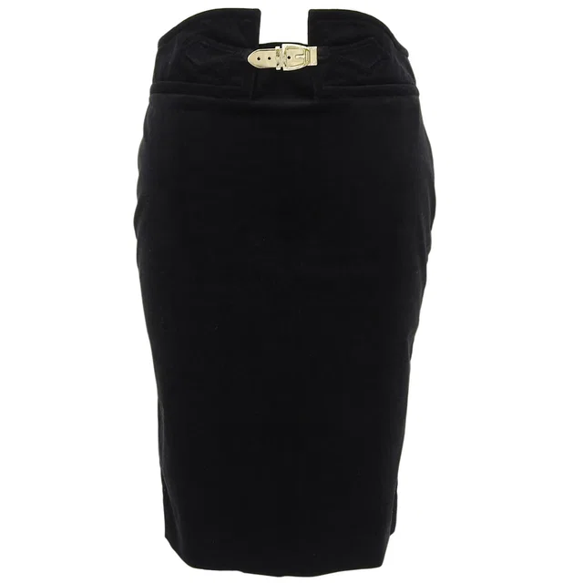 Gucci 2005 Horsebit Plate Velour Skirt #38 Black in Black Velvet from VINTAGE QOO TOKYO
