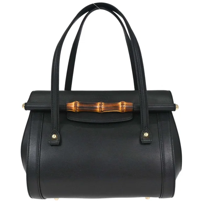 Gucci Black Leather Bamboo Handbag in Black Leather from AMORE Vintage Tokyo