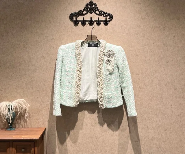 Balmain Heavy-duty Rhinestone and Pearl Tweed Jacket / Size 36 / 99% New / 42344 in Tweed from Luxury Promise