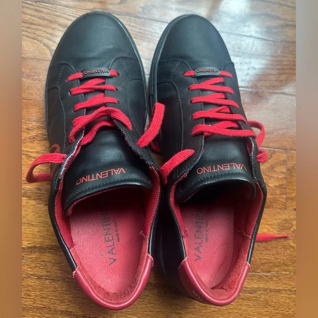 Valentino Garavani Black Leather Sneakers With Red Accents Size 45 (12) in black|red Leather from Poshmark