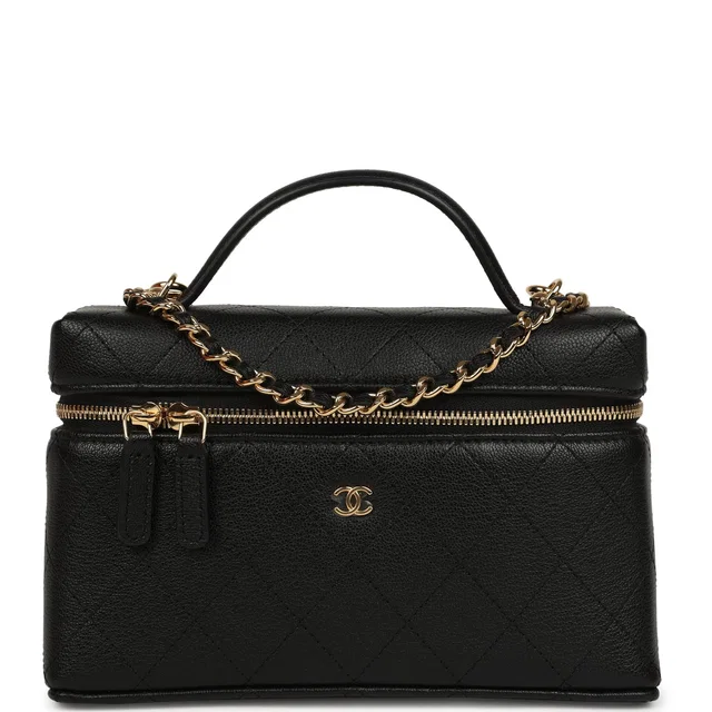 Chanel Top Handle Long Vanity Case in Black Goatskin from Madison Avenue Couture