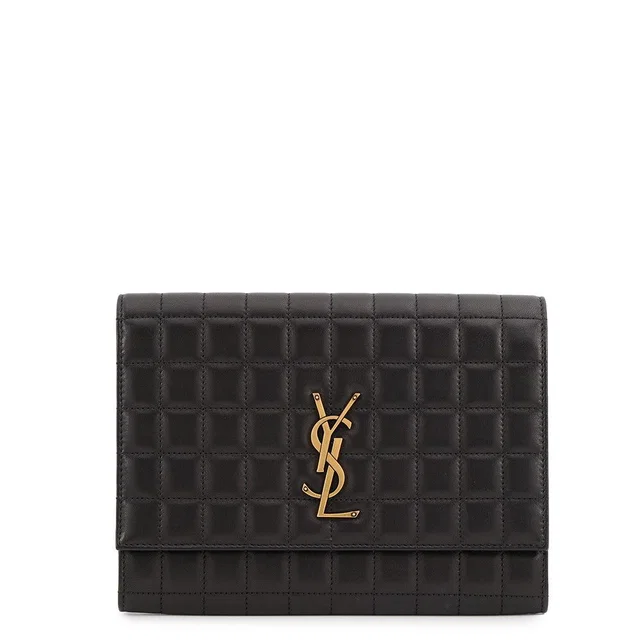 Saint Laurent Clutch Flap Pouch Lambskin Black in Black Lambskin from The Reluxe