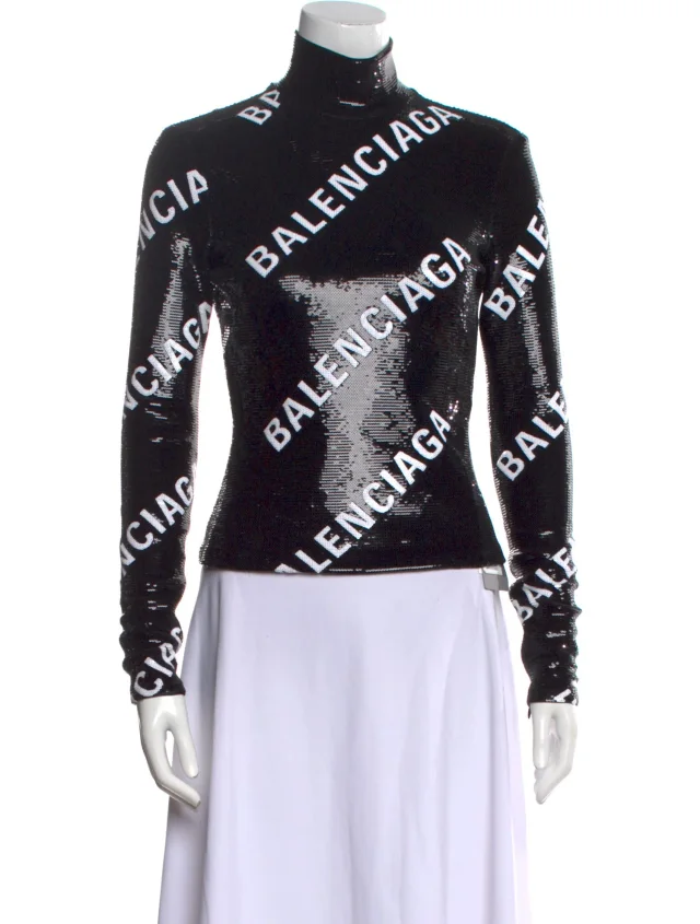 Balenciaga 2022 All Over Logo Sweatshirt w/ Tags in black from The RealReal