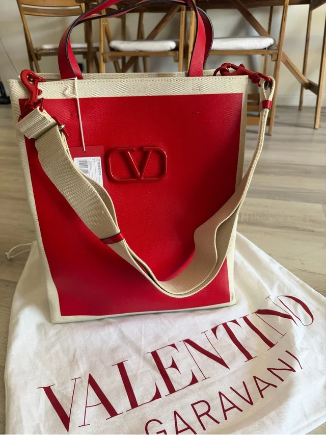 Valentino Garavani And Cream Canvas Tote With Detachable Strap in red Canvas from Poshmark