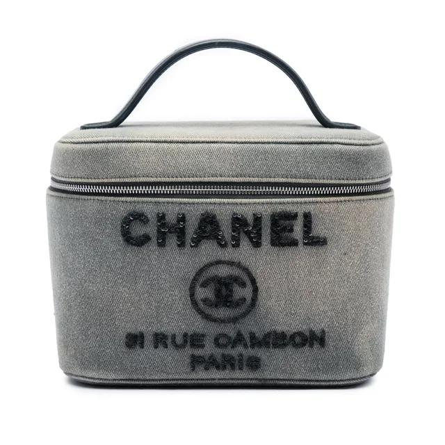 Gray Chanel Denim Sequin Deauville Vanity Bag in Grey Denim from Designer Revival