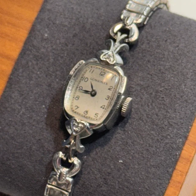 Longines Womens Watch 14k White Gold 2 Diamonds 17 Jewels Runs Ss Band 1953 in silver|gray from Poshmark