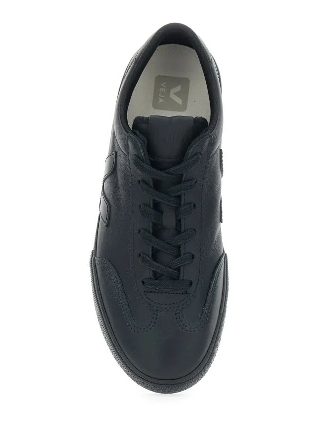 VEJA Sneaker 'Volley' Low Top with Logo Patch on the Side and Logo Lettering on the Back in Black Leather Unisex in Black 100% Organic Traced leather, photo 7 of 8 from Gaudenzi Boutique