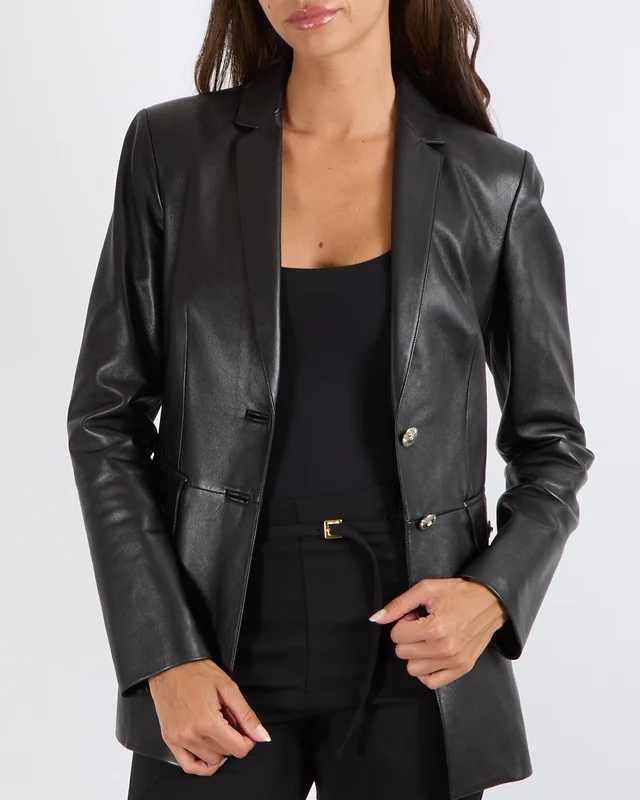 Versace Black Leather Blazer Jacket with Silver Medusa Buttons Size IT 40 (UK 8) in Black Leather from Sellier, photo 2 of 2