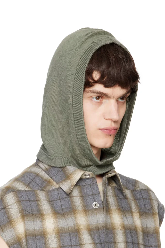 Rick Owens Green Hollywood Cashmere Hood, photo 2 of 3 from SSENSE