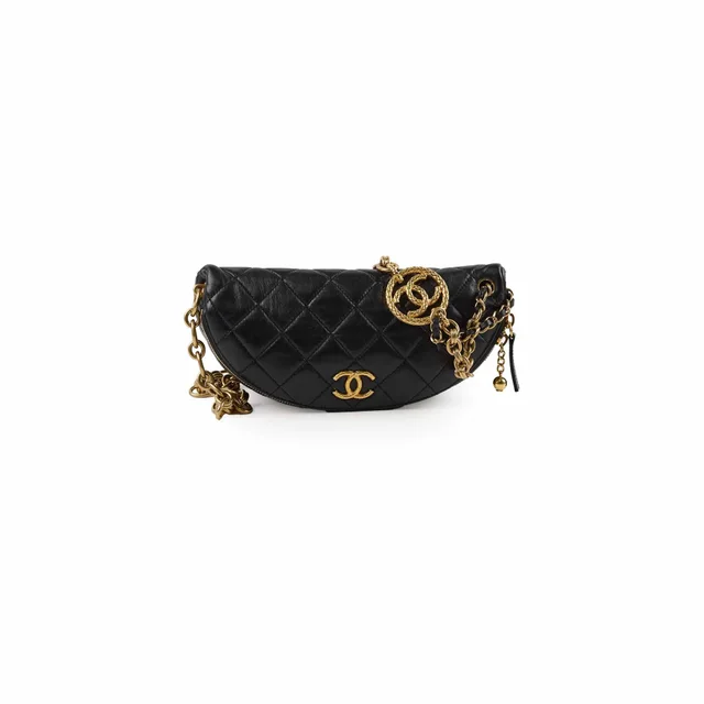 Chanel Chain Crossbody Bag Black Microchip in Black Lambskin from The Purse Affair