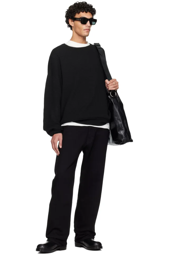 Fear of God ESSENTIALS Black Holiday Waffle Crewneck 90s Sweater, photo 4 of 4 from SSENSE