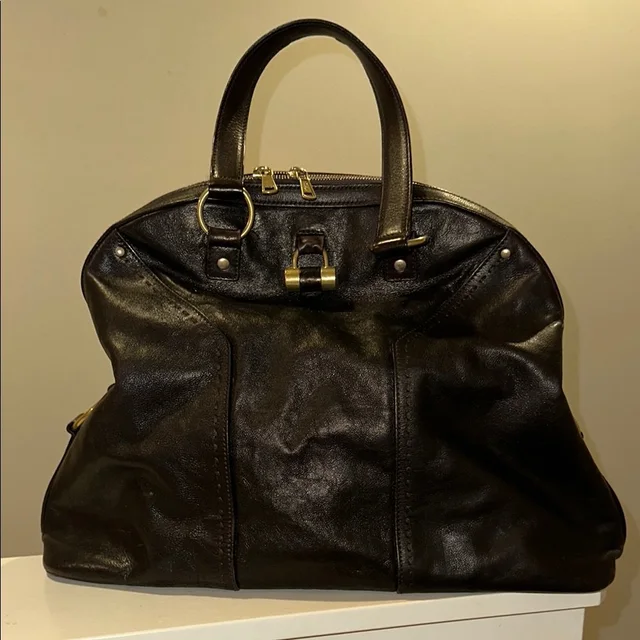 Saint Laurent Dark Brown Leather Bag in gold|black Leather from Poshmark