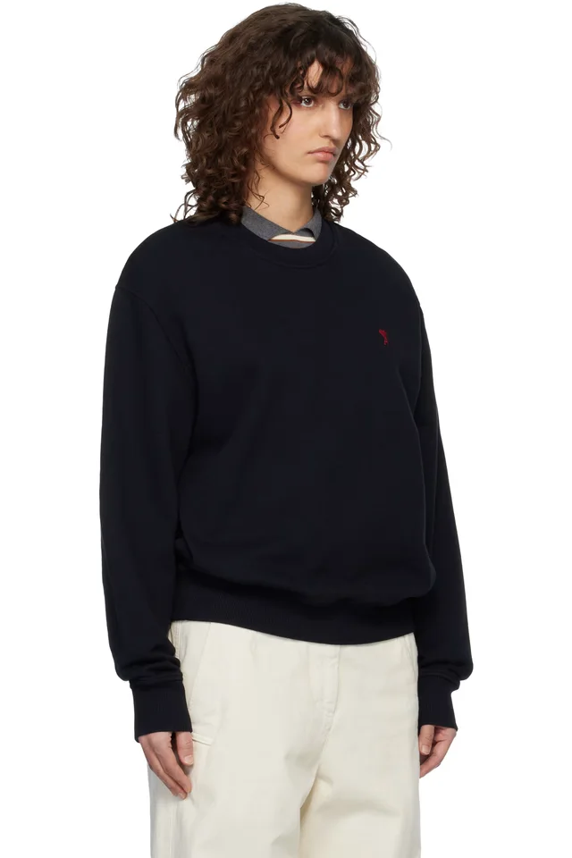 AMI Paris Black Cotton Ami de Coeur Sweatshirt, photo 2 of 4 from SSENSE