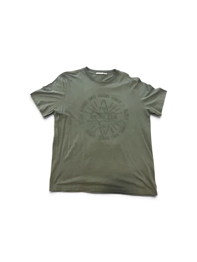 Moncler Olive Embossed Logo Short Sleeve Tee in green from Poshmark