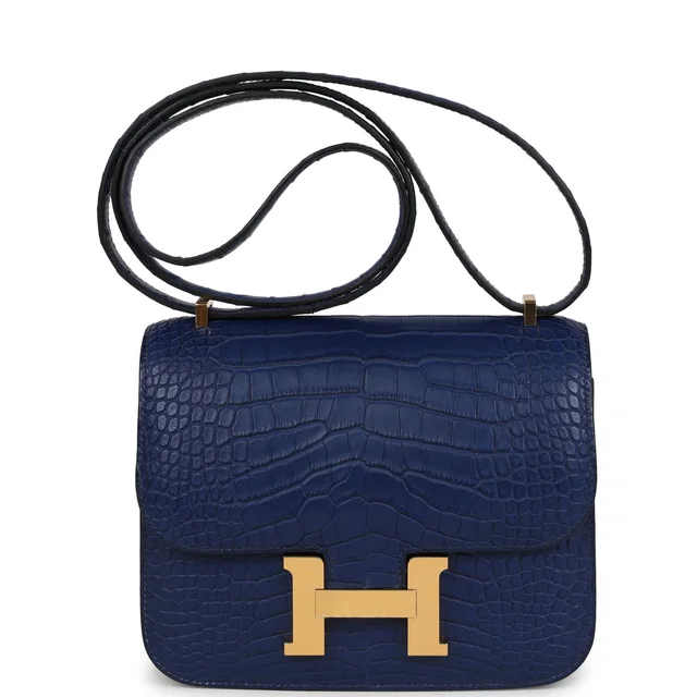 Hermès Constance 18 Bleu Saphir Matte Alligator Gold Hardware in Blue Crocodile from Madison Avenue Couture