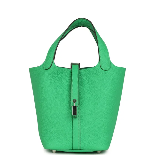 Hermès Picotin Lock 18 Vert Comics Clemence Palladium Hardware in Green Clemence leather from Madison Avenue Couture