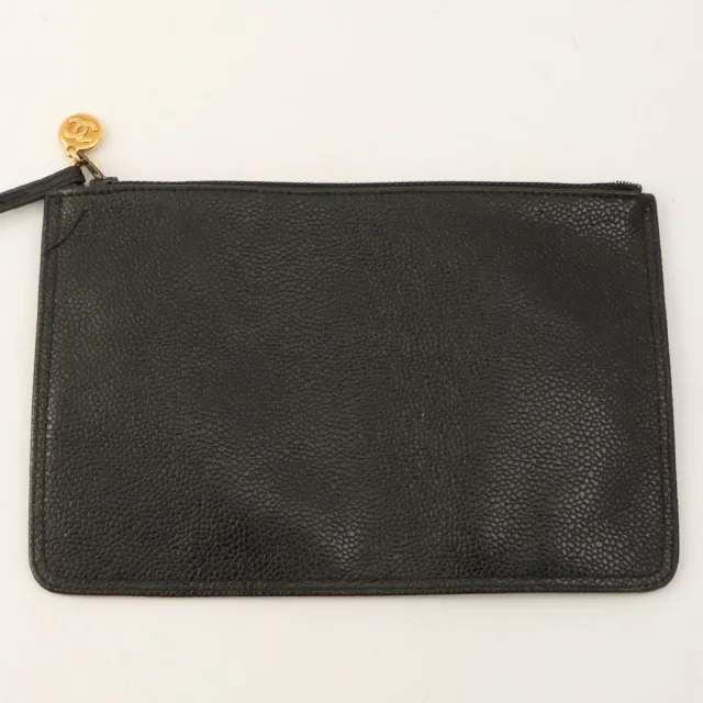 Chanel Circa 1995 Caviar Skin 6CC Turnlock Plate Pouch Drawstring Shoulder Bag Black in Black Caviar leather from VINTAGE QOO TOKYO, photo 13 of 14