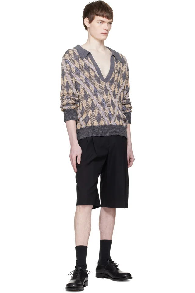 Dries Van Noten Gray & Beige Knit Polo, photo 5 of 5 from SSENSE