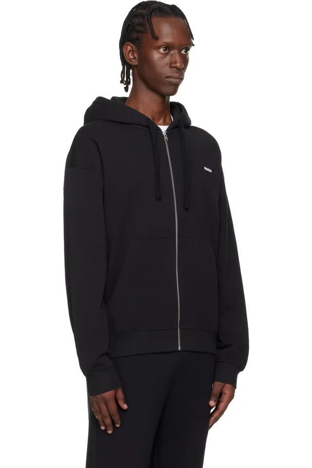 Hugo Black Relaxed-Fit Logo Detail Hoodie, photo 2 of 2 from SSENSE
