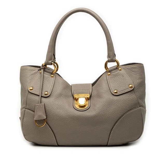 Gray Prada Vitello Daino Shoulder Bag in Grey Leather from Designer Revival