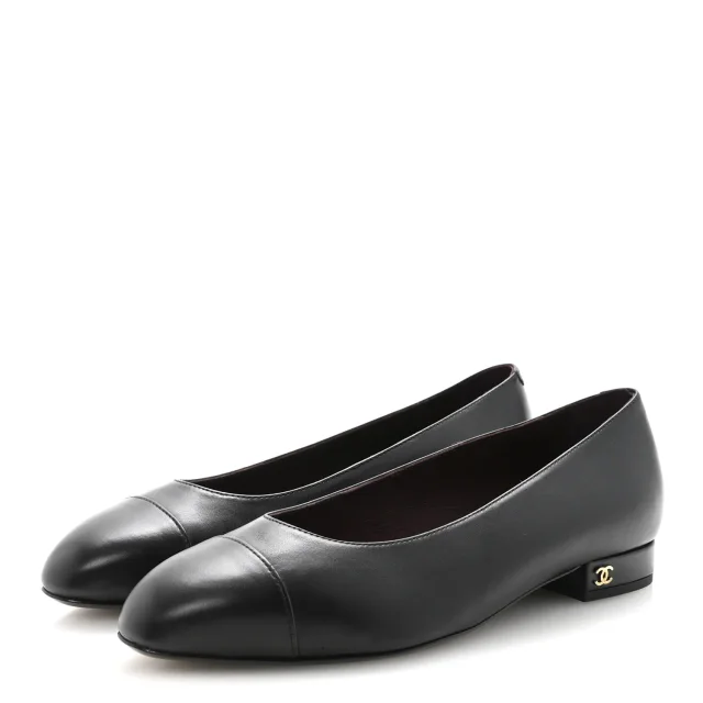 Chanel Cap Toe Ballerina Flats 38.5 Black in Black Lambskin from FASHIONPHILE, photo 4 of 10