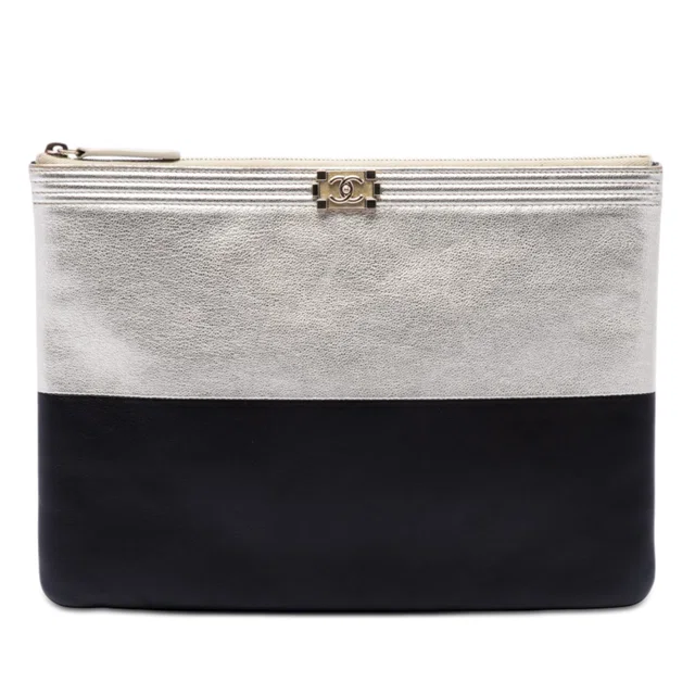 Black Chanel Medium Bicolor Goatskin Boy O Case Clutch in Black Goatskin from Designer Revival, photo 1 of 1