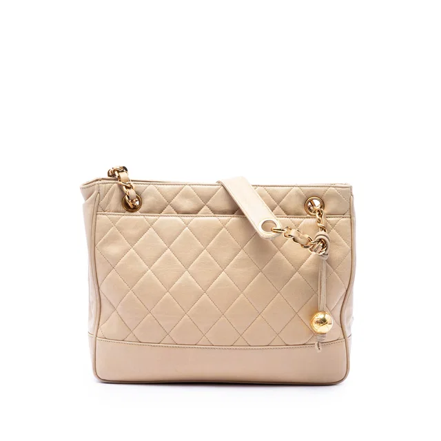 Tan Chanel CC Quilted Lambskin Coco Ball Chain Shoulder Bag in Brown Lambskin from Designer Revival