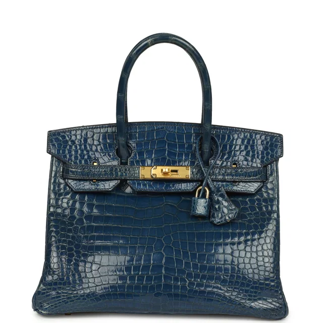 Hermès Vintage Birkin 30 Bleu Roi Shiny Porosus Crocodile Gold Hardware in Blue Crocodile from Madison Avenue Couture