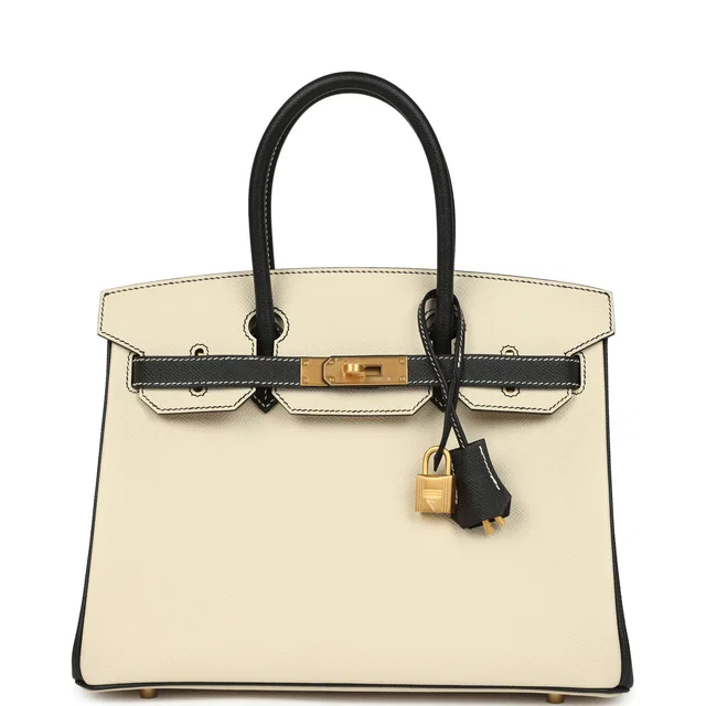 Hermès Special Order (HSS) Birkin 30 Craie, Black Epsom Brushed Gold Hardware in Ivory/Black Epsom from Madison Avenue Couture