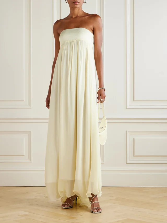 POSSE Solene strapless draped shirred crepe-twill and chiffon maxi dress in Yellow, photo 2 of 2 from NET-A-PORTER (Canada)