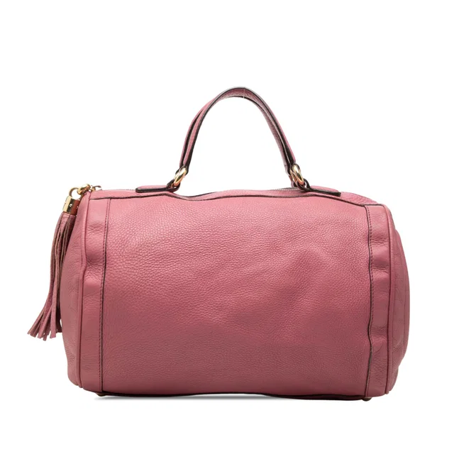 Pink Gucci Medium Pebbled Calfskin Soho Boston Bag in Pink Calfskin from Designer Revival