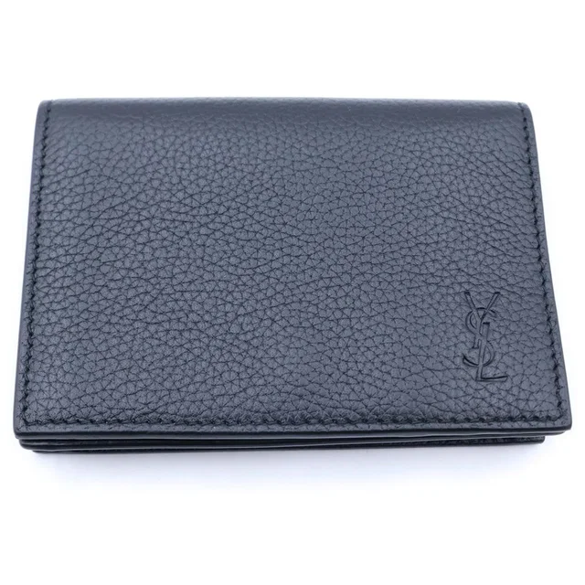 Saint Laurent Cassandra Leather Business Card Case Black in Black Leather from The Reluxe
