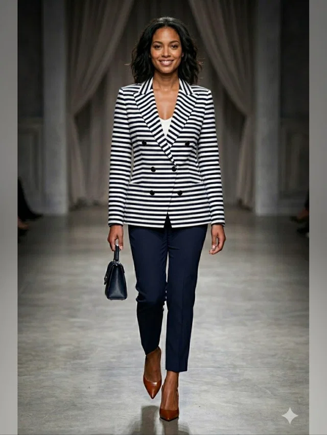 Max Mara Striped Double Breasted Nautical Blazer Jacket Size 4 Us 38 It in black|white from Poshmark