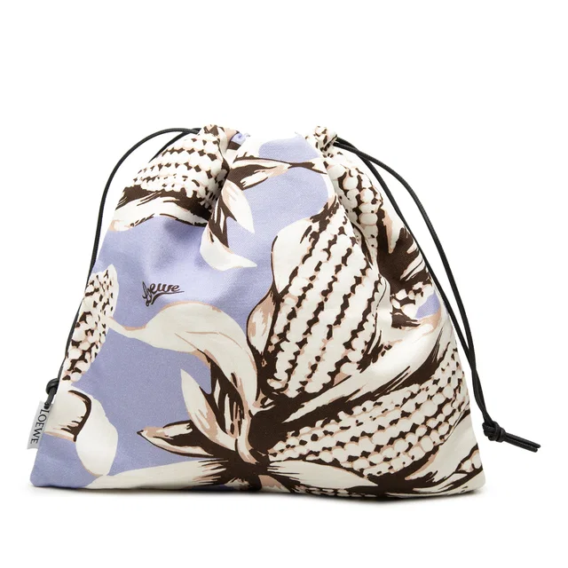 White LOEWE Paulas Ibiza Canvas Corn Print Drawstring Pouch in White Canvas from Designer Revival