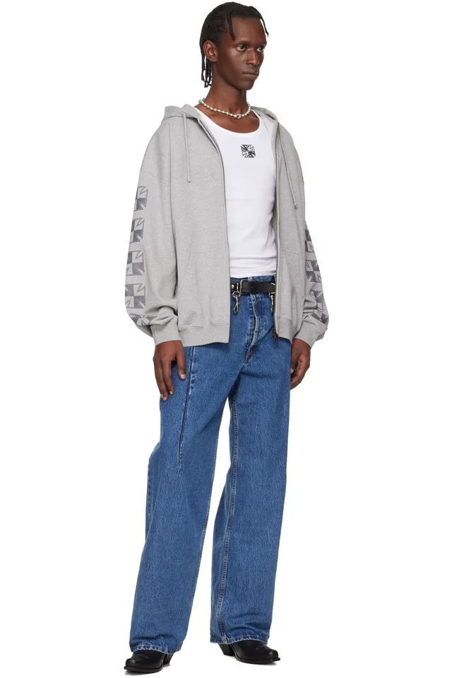 VETEMENTS Gray Biker Cross Sleeves Zip-Up Hoodie, photo 4 of 4 from SSENSE