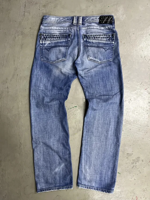 Y2K Diesel Mohawk Studded Washed Selvedge Denim Timmen Jeans in blue Denim from Grailed