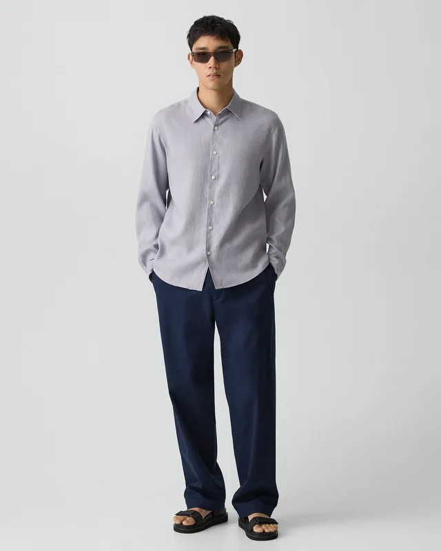 Theory Irving Shirt in Relaxed Linen in GRAY LILAC 100% Linen, photo 5 of 14 from Theory